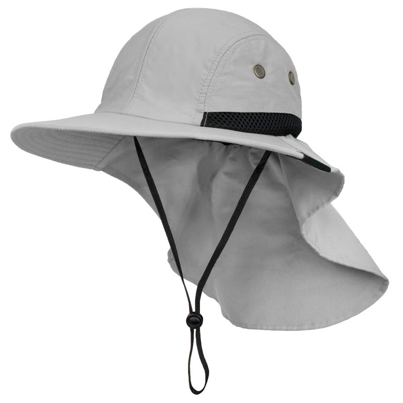 Suncube SUN CUBE Sun Hat for Men, Wide Brim Fishing Hat Neck Flap Cover Men Women, Hiking Safari, UV Sun Protection Summer Gardening Beach Camping UPF 50+, Light Gray - Image 1